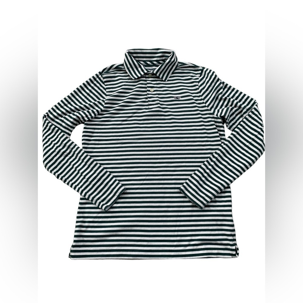 Vineyard Vines Boys Size Large, 16, Edgartown Polo Shirt in Green White Stripes